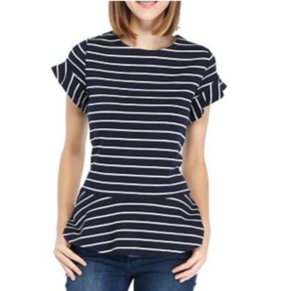 Crown and Ivy nautical navy/white striped peplum top size XS